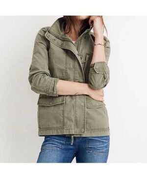Madewell Fleet Jacket Womens SZ S Olive Green Military Utility Style Full Zip